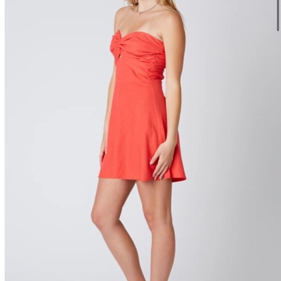 Cotton Candy LA Red Linen Keyhole Dress Size Medium - Picture 1 of 15